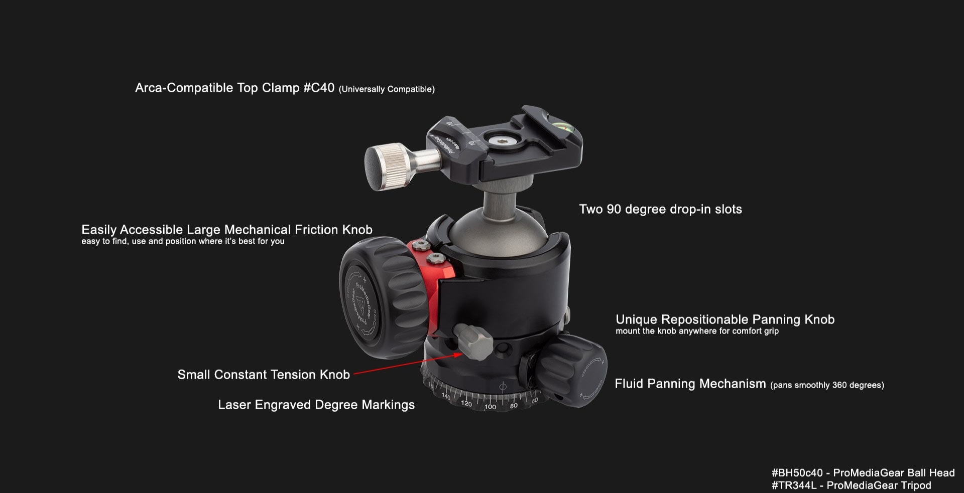 BH50C40 50mm Ball Head for Mirrorless DSLR Cameras ProMediaGear