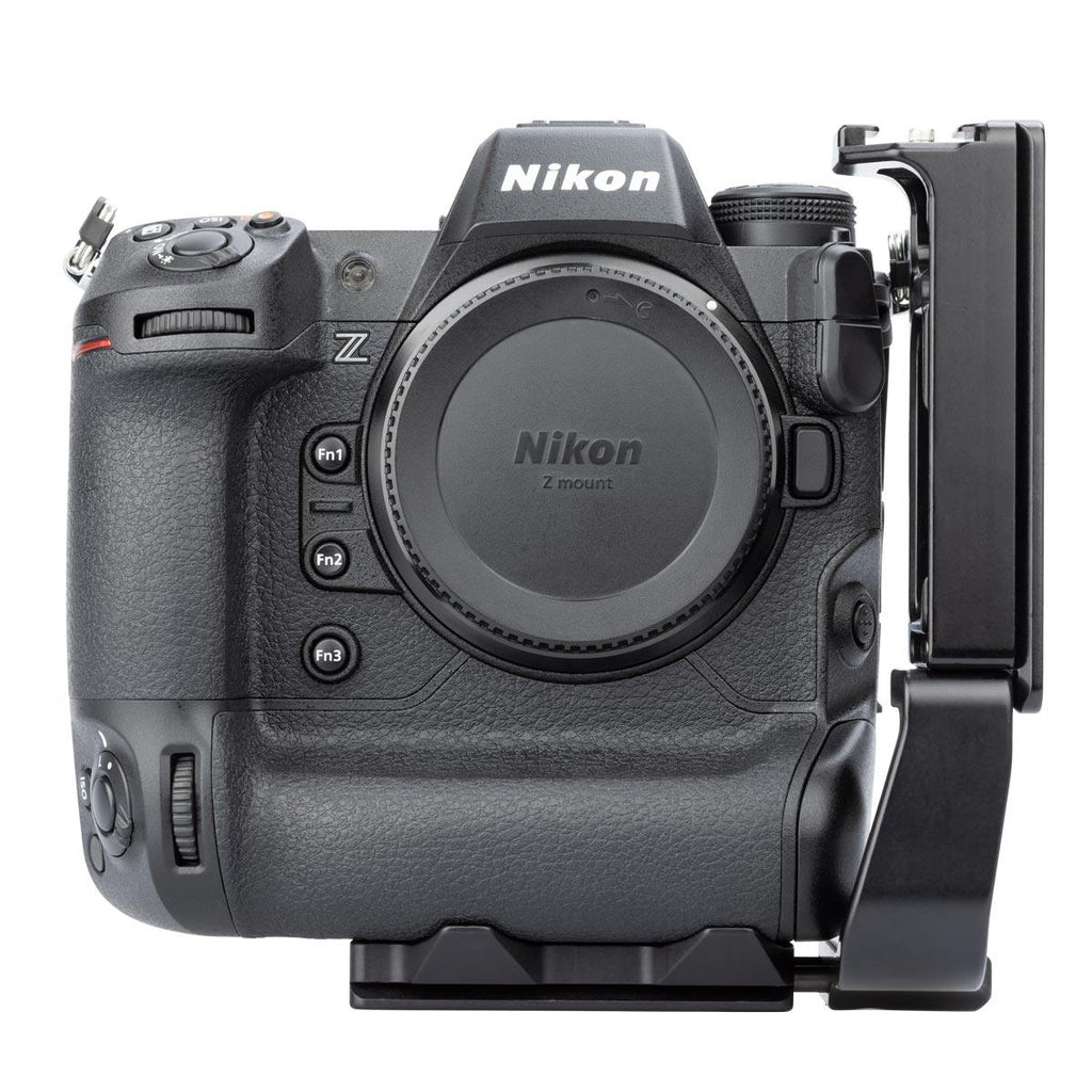 Front view of L-bracket on Nikon Z9 camera