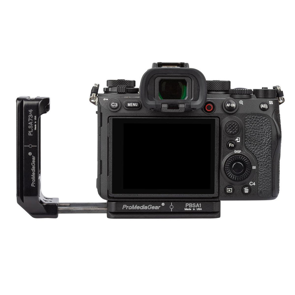 Rear view of Sony A1 on PLSA1 L-bracket with extended vertical component L-btacket