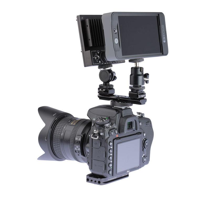 Mounted to DSLR with Light and Monitor